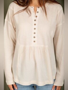 NWOT Krush long-sleeve waffle-knit henley babydoll dropped shoulders